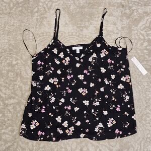 Abound - Black Floral Cami Top V-Neck Adjustable Spaghetti Strap, Size small